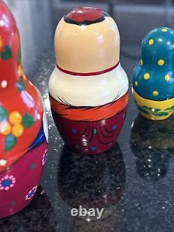 Set of 7 Russian Family Nesting Dolls Matryoshka Stacking Signed