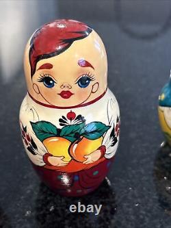 Set of 7 Russian Family Nesting Dolls Matryoshka Stacking Signed