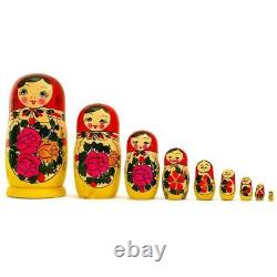 Set of 9 Traditional Semenov Wooden Russian Nesting Dolls 10 Inches