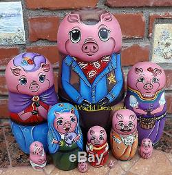 Sheriff's Family on the Set of Ten Russian Nesting Dolls. Pigs