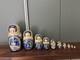 Signed 10-piece Russian Matryoshka 11? Blue Gzhel Folk Tale Scenes