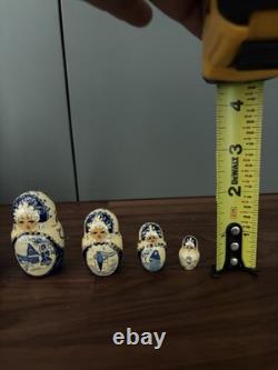 Signed 10-Piece Russian Matryoshka 11? Blue Gzhel Folk Tale Scenes