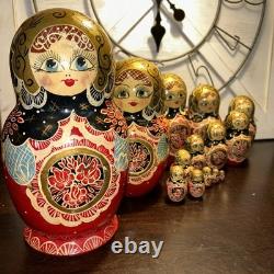 Signed 14 Pce Russian Hand Painted Matryoshka Nesting Doll Incomplete