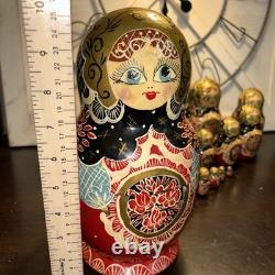 Signed 14 Pce Russian Hand Painted Matryoshka Nesting Doll Incomplete