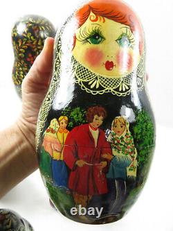 Signed Folk-art Fairytale Hand Made Russian Matryoshka Nesting Doll Set 9 10 Pc