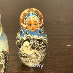 Signed Handmade Matryoshka Santa Winter Wonderland Nesting Doll 5 Pce