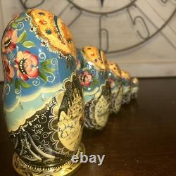 Signed Handmade Matryoshka Santa Winter Wonderland Nesting Doll 5 Pce