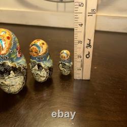 Signed Handmade Matryoshka Santa Winter Wonderland Nesting Doll 5 Pce