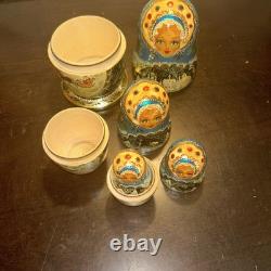 Signed Handmade Matryoshka Santa Winter Wonderland Nesting Doll 5 Pce