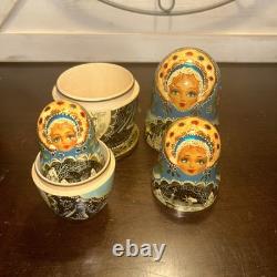 Signed Handmade Matryoshka Santa Winter Wonderland Nesting Doll 5 Pce