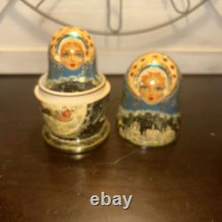 Signed Handmade Matryoshka Santa Winter Wonderland Nesting Doll 5 Pce