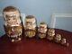 Signed Matryoshka Russian Nesting Dolls Wood Burned With Gold Architectural Motif