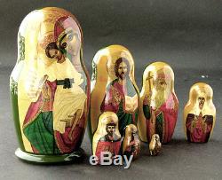 Signed RUSSIAN NESTING Wooden DOLLS Set Seven HAND-PAINTED Collectible ART 1998