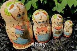Signed Russian Ceprueb Matryoshka Wood Nesting Doll Inlaid Silver 4 Pc Nocag