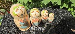 Signed Russian Ceprueb Matryoshka Wood Nesting Doll Inlaid Silver 4 Pc Nocag