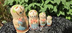 Signed Russian Ceprueb Matryoshka Wood Nesting Doll Inlaid Silver 4 Pc Nocag