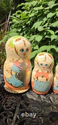Signed Russian Ceprueb Matryoshka Wood Nesting Doll Inlaid Silver 4 Pc Nocag