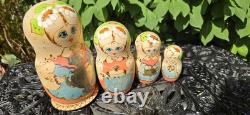 Signed Russian Ceprueb Matryoshka Wood Nesting Doll Inlaid Silver 4 Pc Nocag