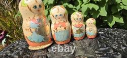 Signed Russian Ceprueb Matryoshka Wood Nesting Doll Inlaid Silver 4 Pc Nocag