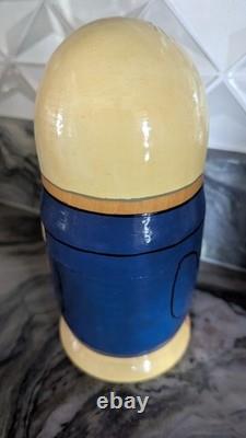 Signed Russian Political Nesting Dolls 7pc. Set, Yeltsin, Gorbachev, Lenin, Stalin