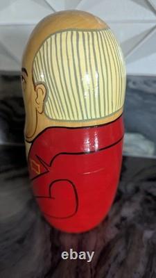 Signed Russian Political Nesting Dolls 7pc. Set, Yeltsin, Gorbachev, Lenin, Stalin