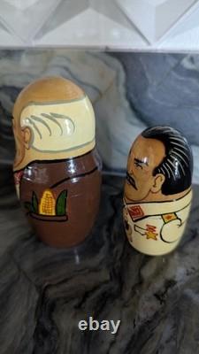 Signed Russian Political Nesting Dolls 7pc. Set, Yeltsin, Gorbachev, Lenin, Stalin