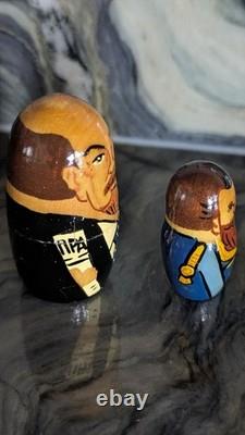 Signed Russian Political Nesting Dolls 7pc. Set, Yeltsin, Gorbachev, Lenin, Stalin