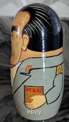 Signed Russian Political Nesting Dolls 7pc. Set, Yeltsin, Gorbachev, Lenin, Stalin