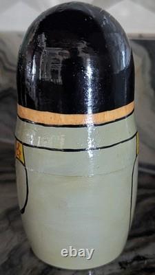 Signed Russian Political Nesting Dolls 7pc. Set, Yeltsin, Gorbachev, Lenin, Stalin