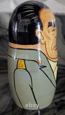 Signed Russian Political Nesting Dolls 7pc. Set, Yeltsin, Gorbachev, Lenin, Stalin