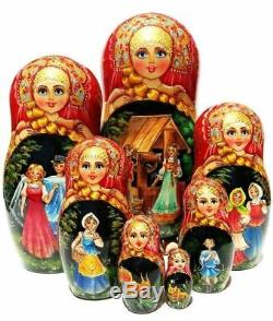 Skazka Nesting Doll 7 Piece Russian Wooden Hand Painted Fairy Tale Stacking Set