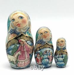 Snegurochka / Snow Maiden Russian Christmas Nesting Doll Hand Painted Signed