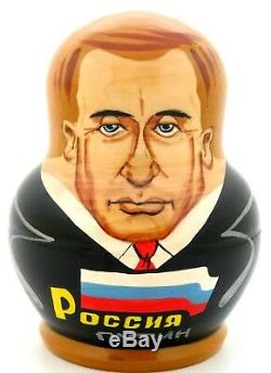 Soviet Russian leader Babushka nesting 10 dolls Putin Yeltsin Gorbachov Brezhnev