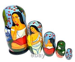 St Petersburg Hand Painted Matryoshka Nesting Doll Set Gauguin Ladies 5 Dolls
