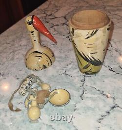 Stork Bird Antique Russian Nesting Doll Hand Painted Enamel Wood Set 6.25
