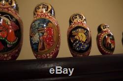 Stunning 1997 Signed Russian 10 Pieces Matryoshka Nesting Doll 10 Fairy Tales