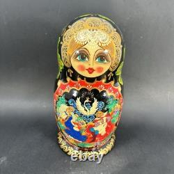 Stunning 9 Hand-Painted 10-Piece Russian Matryoshka Nesting Doll Set Signed