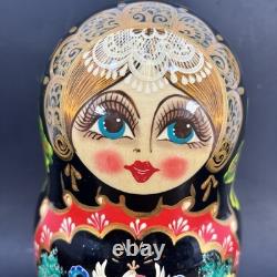 Stunning 9 Hand-Painted 10-Piece Russian Matryoshka Nesting Doll Set Signed