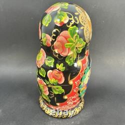 Stunning 9 Hand-Painted 10-Piece Russian Matryoshka Nesting Doll Set Signed