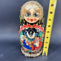 Stunning 9 Hand-Painted 10-Piece Russian Matryoshka Nesting Doll Set Signed