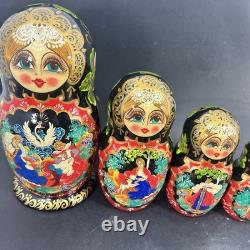 Stunning 9 Hand-Painted 10-Piece Russian Matryoshka Nesting Doll Set Signed