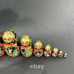 Stunning 9 Hand-Painted 10-Piece Russian Matryoshka Nesting Doll Set Signed