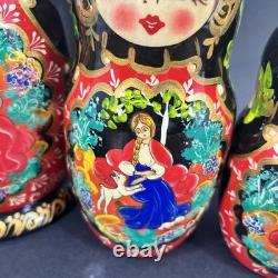 Stunning 9 Hand-Painted 10-Piece Russian Matryoshka Nesting Doll Set Signed