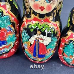 Stunning 9 Hand-Painted 10-Piece Russian Matryoshka Nesting Doll Set Signed