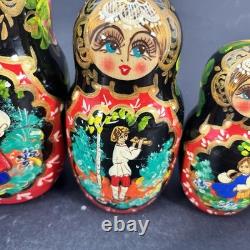 Stunning 9 Hand-Painted 10-Piece Russian Matryoshka Nesting Doll Set Signed