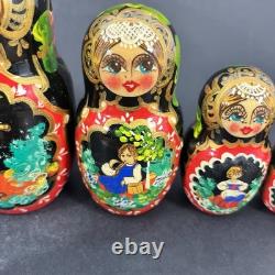 Stunning 9 Hand-Painted 10-Piece Russian Matryoshka Nesting Doll Set Signed