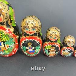 Stunning 9 Hand-Painted 10-Piece Russian Matryoshka Nesting Doll Set Signed