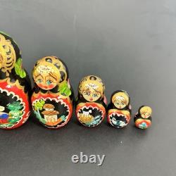 Stunning 9 Hand-Painted 10-Piece Russian Matryoshka Nesting Doll Set Signed