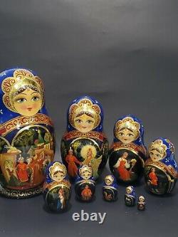 Stunning Large Matryoshka Russian Nesting Dolls 9 Dolls Fairy Tales Moscow
