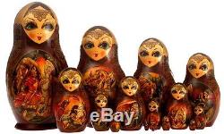 Stunning Unique Matrioshka Nesting Dolls Hand Panted 15pc Fairytales Collect